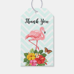 Étiquettes-cadeau Flamant rose rose & Hibiscus Tropical Merci fantai