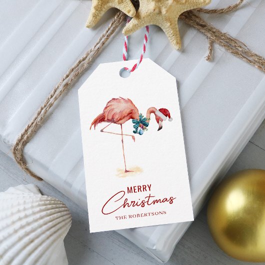 Étiquettes-cadeau Flamant rose Tropical Joyeux Noël