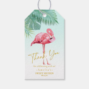 Étiquettes-cadeau Flamant rose tropical Palms Sweet 16 Merci ID922