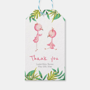 Étiquettes-cadeau Flamants roses jumeaux tropicaux Merci personnalis