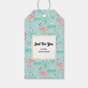 Étiquettes-cadeau Flamants roses rose pastel Motif vert juste pour v