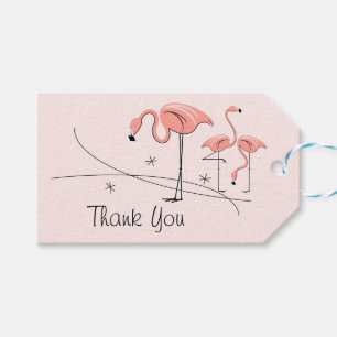 Étiquettes-cadeau Flamants roses rose trio 3 Merci horizontal