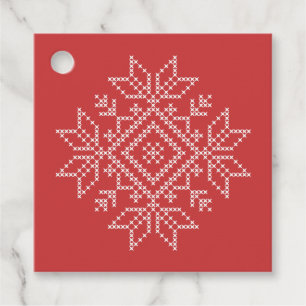 Étiquettes Cadeau Flambeau de Noël rouge broderie flocon de neige