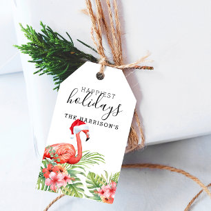 Étiquettes-cadeau Flamingo de Noël Floral Personnalisé