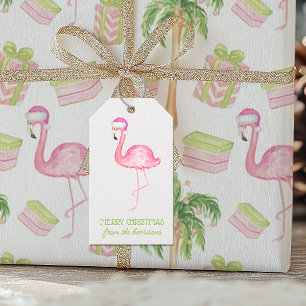 Étiquettes-cadeau Flamingo Rose Aquarelle Noël