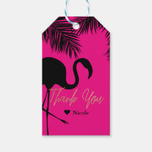 Étiquettes-cadeau Flamingo rose et noir & Faveur de fête personnalis