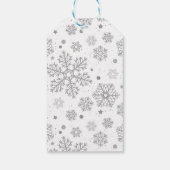 Étiquettes-cadeau Flammes de neige en argent sur blanc (Dos)
