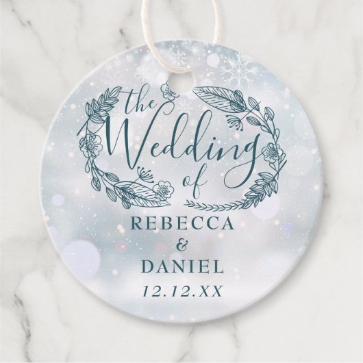Étiquettes Cadeau Flammes de neige florales rustiques Mariage hivern (Devant)