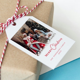 Étiquettes-cadeau Flammes de neige modernes à la mode de Noël Rouge