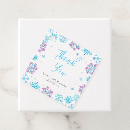 Étiquettes Cadeau Flammes de neige pourpre et bleu Merci d'anniversa (En situation)