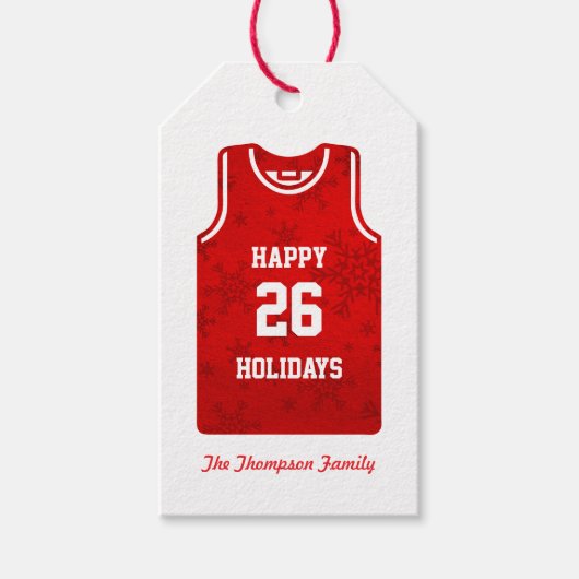 Étiquettes-cadeau Flèche de neige Red Holiday Basketball (Devant)