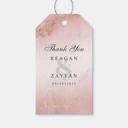 Étiquettes-cadeau Flèche or moderne Merci Mariage rose pâle (Devant)