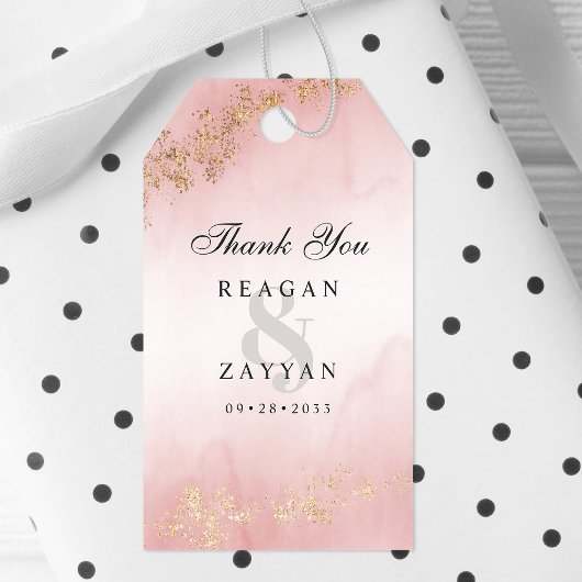 Étiquettes-cadeau Flèche or moderne Merci Mariage rose pâle