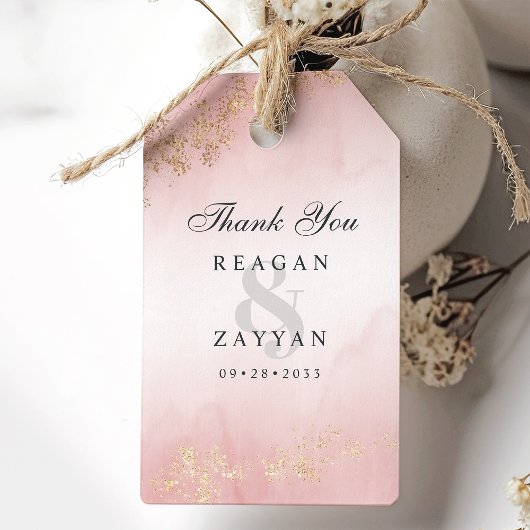 Étiquettes-cadeau Flèche or moderne Merci Mariage rose pâle