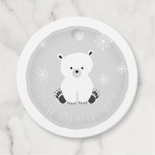 Étiquettes Cadeau Flèches de neige de l'ours polaire Baby shower gri