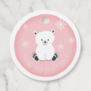 Étiquettes Cadeau Flèches de neige de l'ours polaire Baby shower ros
