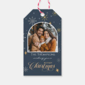 Étiquettes-cadeau Flèches d'hiver modernes Photo Marine Bleu Noël (Devant)