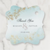 Étiquettes Cadeau Fleck d'or moderne Turquoise Mist Mariage Merci (Dos)