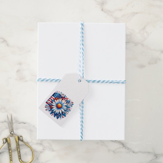 Étiquettes-cadeau Fleur 4 juillet (Avec de laficelle)