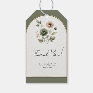 Étiquettes-cadeau Fleur aquarelle poussiéreuse olive rose et or