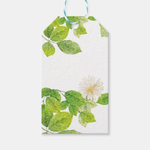 Étiquettes-cadeau Fleur blanche et jardin des Feuilles verts