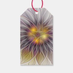Étiquettes-cadeau Fleur colorée lumineuse, fractale moderne abstrait