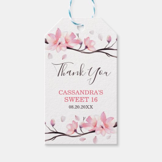 Étiquettes-cadeau Fleur de cerisier rose clair moderne Sakura annive (Devant)