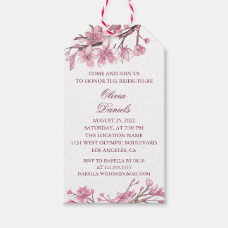 Étiquettes-cadeau Fleur de cerisier rose. Fête des mariées fleurie d