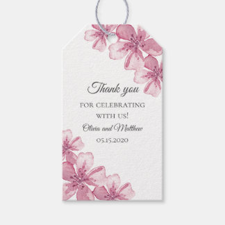 Étiquettes-cadeau Fleur de cerisier rose. Merci mariage floral