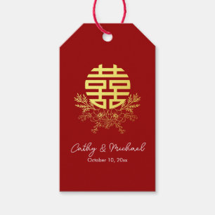 Étiquettes-cadeau Fleur de double bonheur cercle mariage chinois