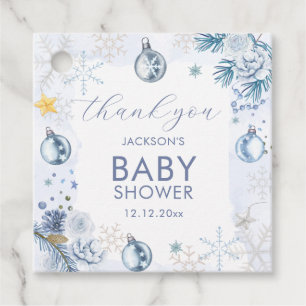 Étiquettes Cadeau Fleur de flocon de neige bleu Baby Shower d'hiver 