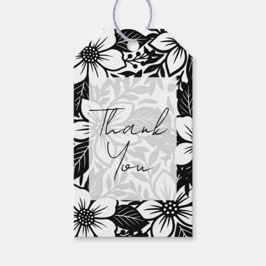 Étiquettes-cadeau Fleur de floraison gras noir et blanc (Devant)