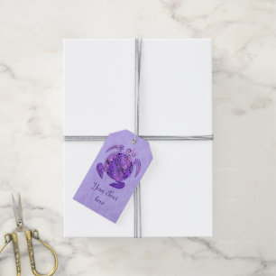 Étiquettes-cadeau Fleur de la vie / Blume des Lebens - tortue violet