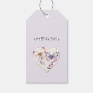 Étiquettes-cadeau Fleur de lavande rose papillon coeur anniversaire