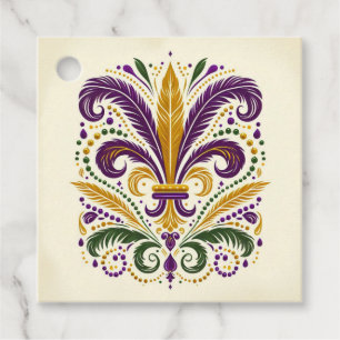 Étiquettes Cadeau Fleur de lis jaune et vert violet