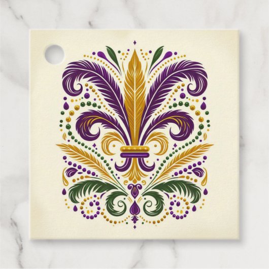 Étiquettes Cadeau Fleur de lis jaune et vert violet (Devant)