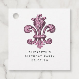 Étiquettes Cadeau Fleur de Lis rose et noire
