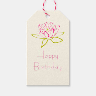 Étiquettes-cadeau Fleur de Lotus de joyeux anniversaire/nénuphar