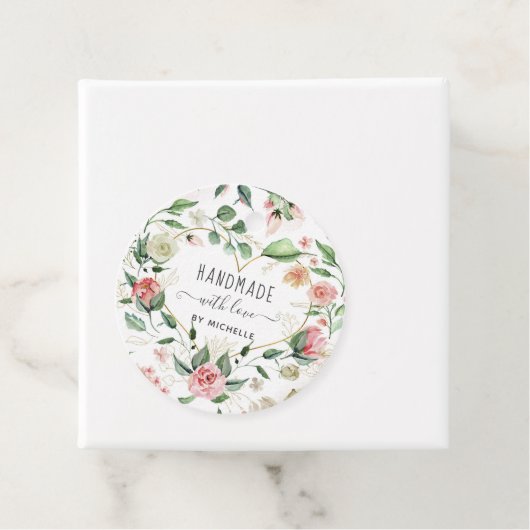 Étiquettes Cadeau Fleur de minuit artisanale avec coeur d'amour Flor (En situation)