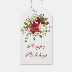 Étiquettes-cadeau Fleur de Noël Poinsettia Baie de Houx Fête de Noël