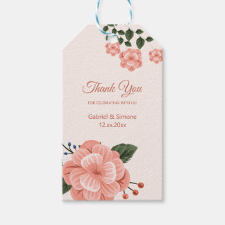 Étiquettes-cadeau Fleur de Pêche à l'aquarelle Merci