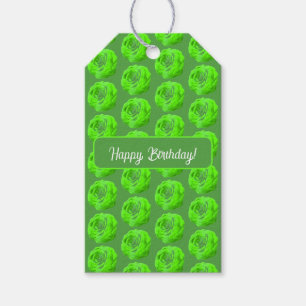 Étiquettes-cadeau Fleur de rose en vert, effet 3D