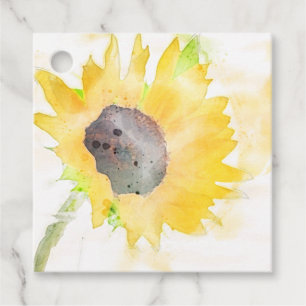 Étiquettes Cadeau Fleur de soleil jaune sur Aquarelle blanche Favori