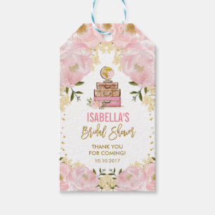 Étiquettes-cadeau Fleur d'or Blush Voyageant de Miss à Mrs Favor