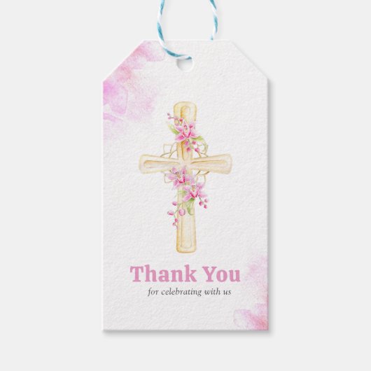 Étiquettes-cadeau Fleur d'orchidée rose croix merci (Devant)