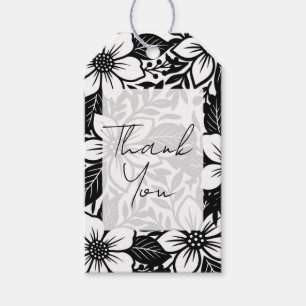 Étiquettes-cadeau Fleur florale gras noir et blanc