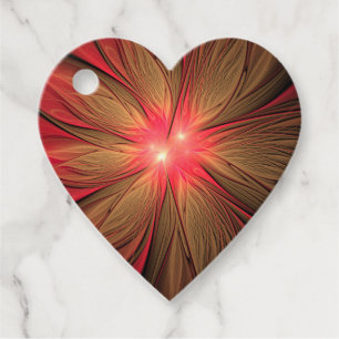Étiquettes Cadeau Fleur fractale de fansy rouge