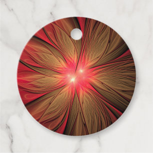 Étiquettes Cadeau Fleur fractale de fansy rouge