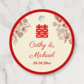 Étiquettes Cadeau Fleur orientale mariage rouge (Devant)