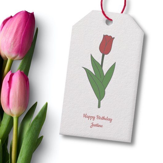 Étiquettes-cadeau Fleur pastel de Tulipe rouge botanique